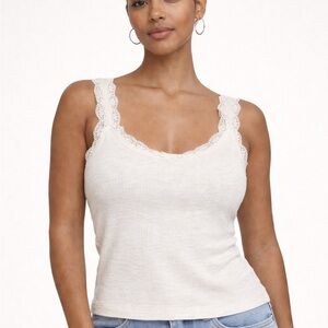 American Eagle White Lace Strap Ribbed Tank – Size M